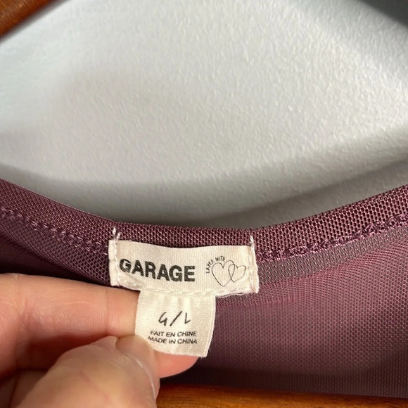GARAGE Mesh T-Shirt Plum Purple Short Sleeve Crewneck Raw Hem Stretch Size L - Picture 7 of 11